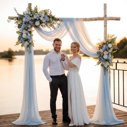 Canlierr Wedding Arch Flowers Kit Pack of 4 Include 2 Pcs Artificial Flower Arrangement and 2 Pcs Chiffon Draping Fabric for Wedding Decor Backdrop Ceremony Bridal Shower Banquet Party (Blue) - color: Blue