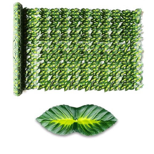 Artificial Ivy Privacy Fence Screen,39.4" X 197" UV-Anti Fake Leaves Plant Vine,Privacy Hedges Wall for Indoor Outdoor Garden Backyard Decor,Color Printing Green Perilla Leaves - color: Color Printing Green Perilla Leaves, size: 39.4"x197"