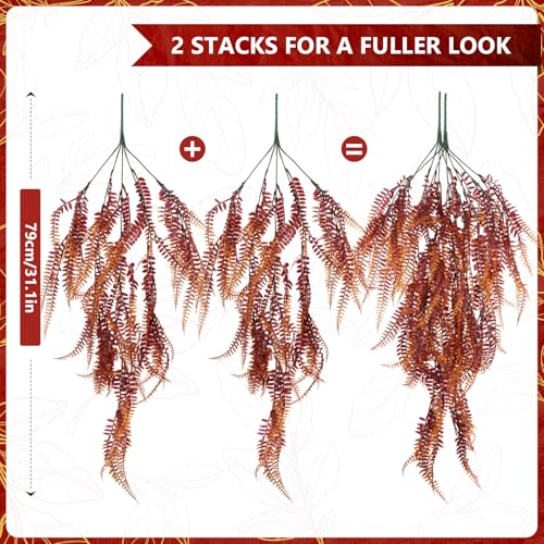 2-Pack Fake Hanging Plants, Faux Hanging Plant Artificial Greenery for Living Room Bedroom Boho Wall Shelf Indoor Outdoor Decor (Red Coreopsis) - color: Red Coreopsis