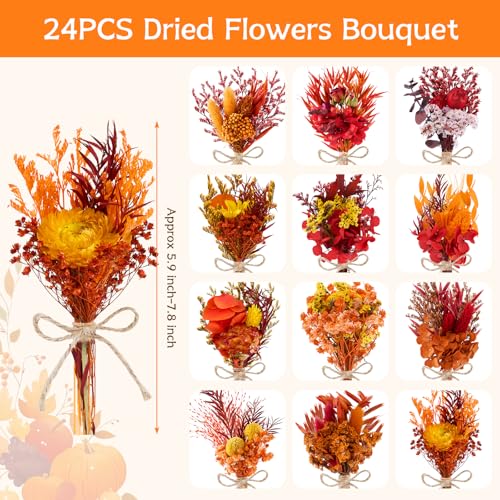 12PCS Fall Dried Flowers Bouquet for Vase Various Dried Wildflowers with Stems Mini Handmade Wildflowers Natural Real Flowers Bulk Flowers for Crafts DIY Wedding Decor (Fall,Burnt Orange Se - color: Burnt Orange Series
