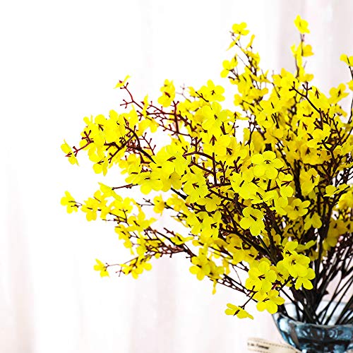 6PCS Artificial Baby Breath Flowers Fake Silk Real Touch DIY Floral Bouquets Decor Wedding Party Decoration Arrangements(Yellow) - color: Yellow