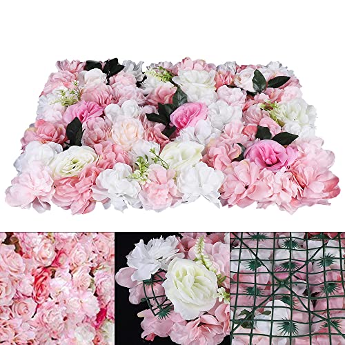 Artificial Flower Wall Panel Set of 12, Faux Floral Wall Panels, 12-Piece Set, Silk Rose & Dahlia Backdrop for Weddings, Events & Home Decoration