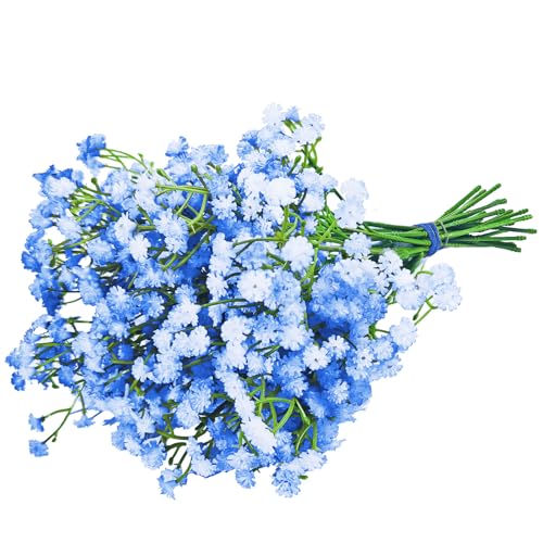 ABAJI Tiny Babys Breath Artificial Flowers Gypsophila Real Touch Flowers for Wedding Party Home Garden Decoration 12 inch in Length Small and Short - color: Light Blue, size: 24 PCS