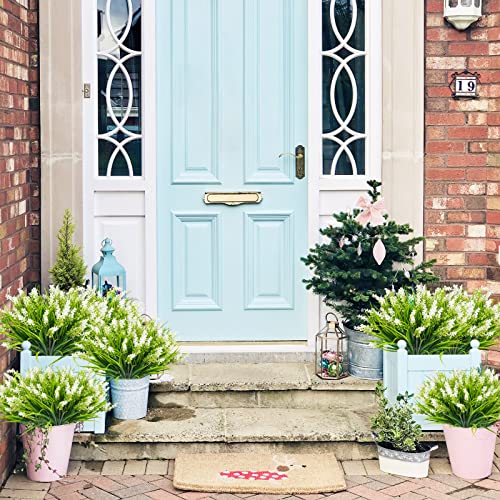 obbsie 36 Bundles Artificial Plants Outdoor, 18.2" UV Resistant Faux Monkey Grass Greenery Stems No Fade Faux Plastic Flowers Shrubs for Home Weddings Garden Porch Front Patio Office Decor- White - color: White, size: 36 Pcs