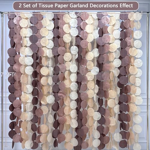 205Ft Brown Party Decorations Ombre Cream Tan Brown Boho Circle Dots Backdrop Streamer Tissue Paper Hanging Garland for Neutral Rustic Cowboy Western Teddy Bear Safari Woodland Birthday Party - color: Ombre Brown