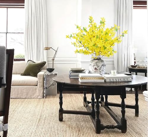 12Pcs Artificial Silk Forsythia Flower Branches Jasmine Flowers Yellow Silk Fake Winter Jasmine Orchids Flowers for Indoor Outdoor DIY Floral Arrangement Wedding Party Home Office Decorate - color: Yellow-12