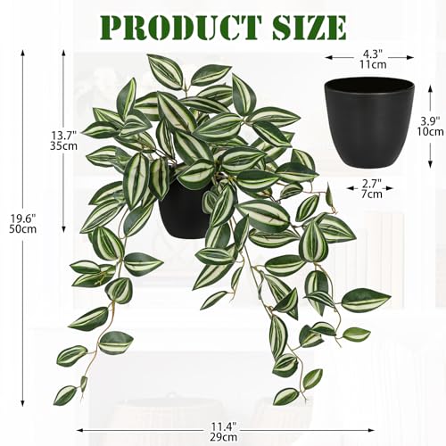 DILATATA Fake Plants Artificial Potted Plants 20 Inch Faux Peperomia Ivy Vine Plant Hanging Plant for Home Office Desk Shelf Indoor Outdoor Decor - color: Wandering Jew-green&white