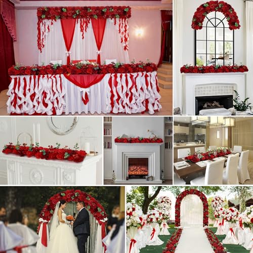 Artificial Flowers Arch - 6Pack Red Faux Floral Swags Rose Silk Peony Realistic Arch Plastic Arrangement for Christmas, Romantic Wedding Wall, Reception Ceremony Welcome Sign Decoration - color: Dark Red-6pcs