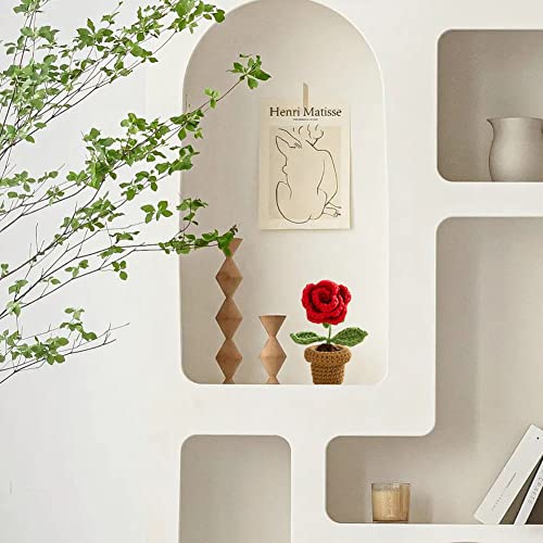 JOONOR 3PCS Mini Crochet Rose Potted Plant,Knitted Fake gardenias Lavender for Bathroom Home Kitchen Rustic Table Centerpiece Shelf Decor - color: Color#2