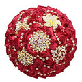Burgundy Bridal Wedding Bouquet Luxury Gold Rhinestone Brooch Bouquet for Bride Bridesmaid Quinceanera Satin Rose Artificial Flower Bouquet Wedding Burgundy 8.3in - color: Burgundy, size: Diameter: 8.3 inches