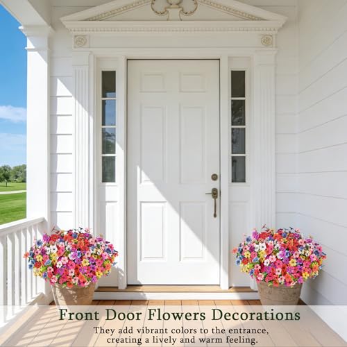 16 Bundles Artificial Flowers for Outdoors, Realistic Fake Silk Flowers for Outside, UV Resistant Faux Plants for Outdoor Planter, Hanging Basket - Porch Spring Easter Decor(8 Colors) - color: Mix 8 Colors, size: 16PCS