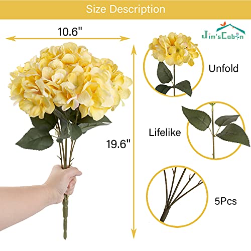 Jim's Cabin Silk Hydrangea Artificial Flowers 2 Bouquets, Lifelike Fake Flower Arrangements for Bedroom, Wedding, Cabin Decor & DIY Projects(Yellow) - color: Yellow