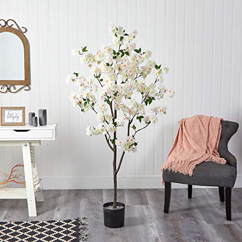 Nearly Natural 6ft. Cherry Blossom Artificial Tree - color: White