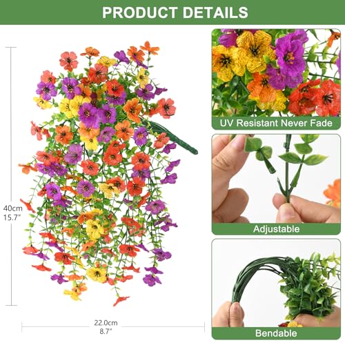 ZFProcess Artificial Flowers for Outdoors Spring Decoration, 2PCS Silk Fake Daisy Realistic Fake Outdoor Flowers UV Resistant Porch Patio Window Yard Decor - color: Purple+red+orange+yellow