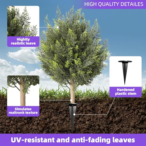 Artificial Cedar Topiary Ball Trees, Set of 2 Fake Shrub Bushes with Ground Spike, UV Resistant Artificial Cypress Trees, Evergreen Shrubs Bushes Faux Plants for Front Porch Garden Backyard - color: Cedar, size: with Ground Spike