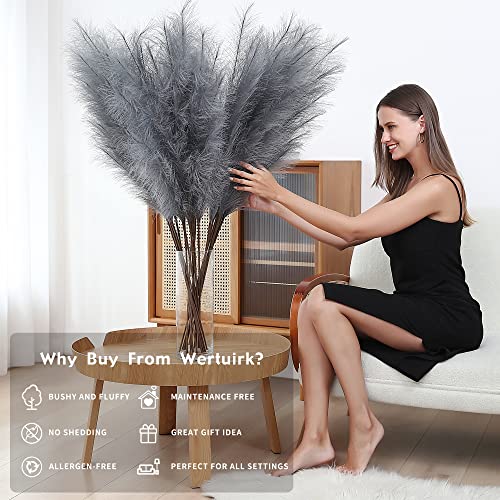 Wertuirk 8 Pcs 45 inch Tall Faux Pampas Grass Decor, Large Artificial Grey Pompous Grass Bulk, Long Fake Pompas for Floor Vase Filler, Wedding, Baby Shower, Home and Boho Decor (Grey) - color: Grey