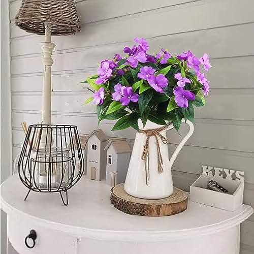 2 Pcs Artificial Impatiens Flowers for Outdoors Faux Impatiens Bushes Purple Silk Flowers Greenery Faux Flowers for Outdoor Planters Patio Lawn Garden Balcony Pot Hanging Basket Porch Decor - color: Purple
