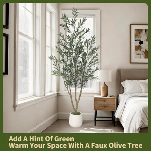 Garvee 6FT Indoor Olive Tree, Artificial Plant with Oval Planter, Lifelike Foliage and Fruits, Fake Plant for Home Decor, Office, Porch and Living Room - size: 6ft