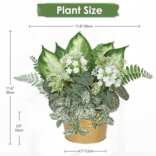 Fake Plants 11.8" Artificial Potted Plant Assorted Faux Plants in Gold Pot Silk Plants Artificial Plants Indoor for Home Living Room Bedroom Bathroom Office Table Centerpieces Shelf Greenery Decor - color: Gold Pot