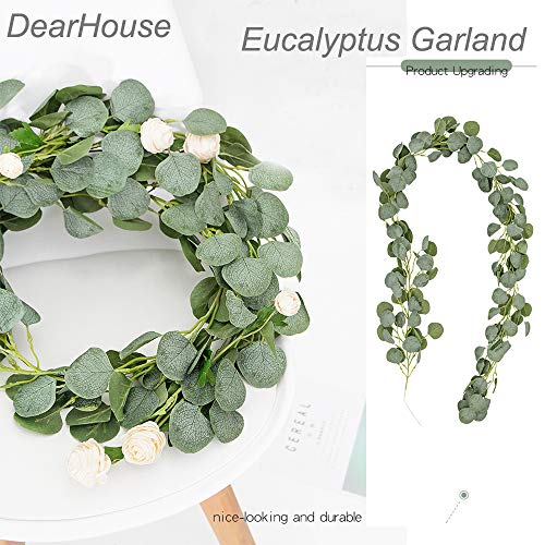 DearHouse 2PCS Eucalyptus Garlands Artificial Greenery Garland Faux Silk Eucalyptus Vines Wedding Backdrop Wall Decor Flower Arrangement - color: Light Green