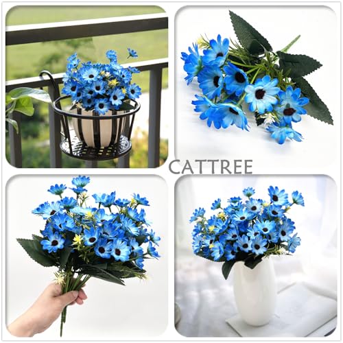 Artificial Flowers Daisies for Outdoors Silk Daisy Realistic Plants Decor, Fake Plant Bunches for Indoor Home Garden Verandah Kitchen Office Table Centerpieces Arrangements DIY Decorations Blue Flower - color: Daisy - Blue - 4 Bundles