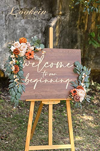 Lookein Artificial Flower Swag for Wedding Welcome Sign Floral Decoration for Wedding Ceremony Wedding Reception Entry Decoration Set of 2, Chic Terracotta