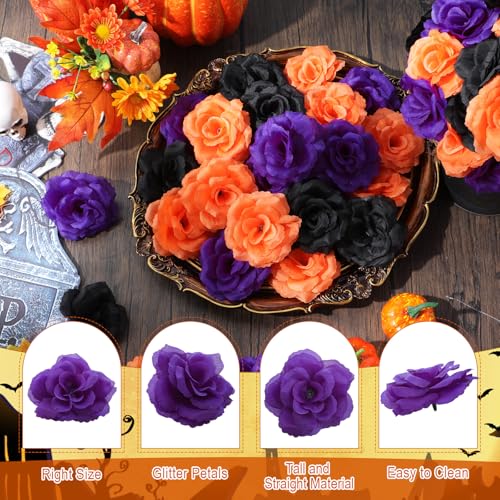 Yunlly 100 Pcs Artificial Flowers Fake Silk Roses Long Stem Rose Bouquet Wedding Party Home Decor for DIY Baby Shower Centerpieces Tables Home Decorations(Black, Orange, Purple) - color: Black, Orange, Purple