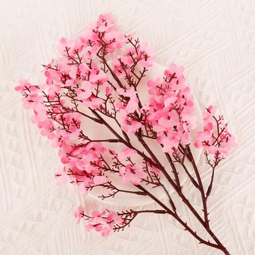 1PCS Artificial Long Gypsophila Colorful Plum Blossom Home Bouquet Faux Flowers Autumn Garden Party Decoration (Pink-1PCS) - color: Pink-2pcs