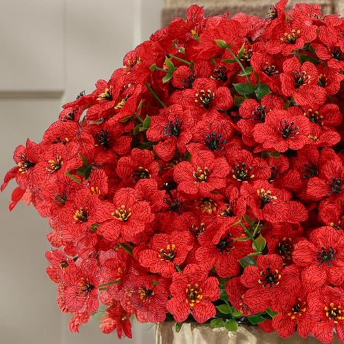 CEWOR Artificial Flowers for Outdoor Indoor, Fake Silk Daisy with Eucalyptus Leaves, Faux Flower for Valentine's Day Decor Garden Front Door Porch Planter Patio Home Decor (24 Bundles, Red) - color: Red Daisy