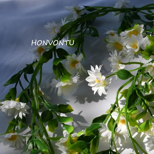Fake Vines for Room Decor 6.6FT Artificial Flower Garland Spring Summer Hanging Ivy with White Daisy Flowers Green Leaves for Wall Party Wedding Arch Floral Decor Home Ceremony - color: White