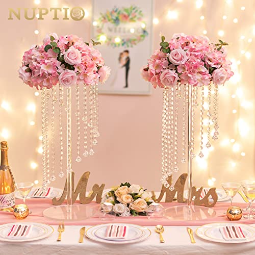 NUPTIO Flower Ball Arrangement Bouquet - 2 Pcs 14.2 inch Diameter Pink Fake Flowers Roses Balls for Centerpieces Tables - Artificial Rose Arrangements for Wedding Centerpiece Table Decorations - color: Pink, size: 14.2" Diam - 2 PCS
