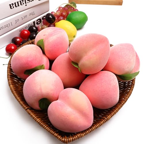 Caihao 9PCS Fake Red Peach Fruit Realistic Foam Peach Fruit is Suitable for Store Decoration, Flower Arrangement, Fruit Bowls, Shops, Cabinets, Photography Props and Other Home Decorations. - color: Red Peach 09