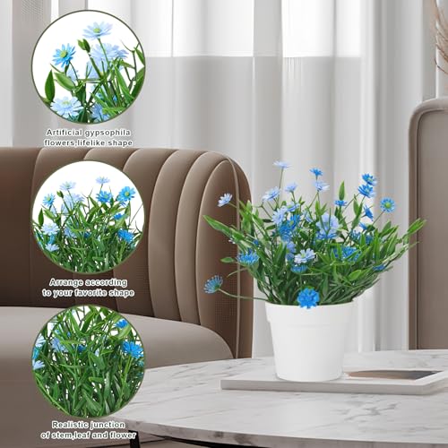Fake Plants Daisy for Bathroom Decor, Small Potted Artificial Plants Indoor for Shelf Desk Home Bathroom Farmhouse Room Coffee Table Decor, Blue (Pack of 2) - color: Blue