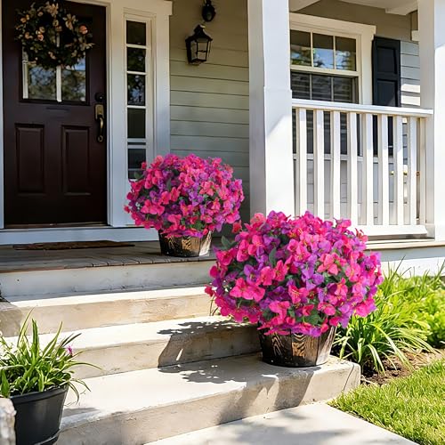 Bougainvillea Artificial Flowers for Outdoors Summer Decor, 4 Bundles Realistic Bougainvillea Fake Silk Outside Flowers UV Resistant Faux Plants for Outdoor Planters Porch Patio Window Garden, Fuchsia - color: Fuchsia