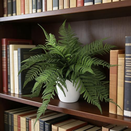 25 Leaves Fake Fern Potted Plant, 12" Artificial Real Touched Ferns in Pot, Faux Fern Bush Plant for Office Living Room Home Hotel Décor Indoor (2)