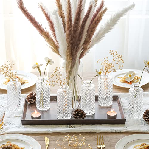 ComSaf Glass Bud Vases Set of 6, Small Diamond Bud Vases in Bulk, Mini Flowers Vases for Centerpieces, Vintage Bottle for Table Decorations, Wedding Decor, Recepetion, Home, (Clear) - color: Clear, size: 6 Pcs