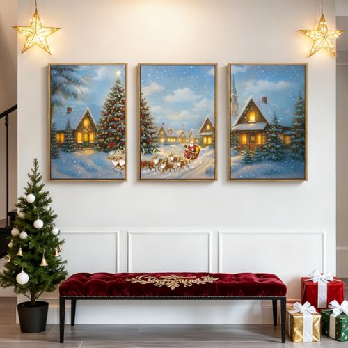 BINCUE Christmas Wall Art Framed Santa Claus Wall Art Decor Santa Winter Wall Painting for Living Room Bedroom Dining Room 16x24 Inches Set of 3 - color: Santa Claus, size: 24"L x 16"W