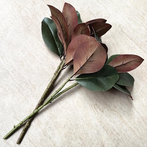 Artificial Magnolia Leaves Plant, Fake Branches 18.5 Inch 3D Plastic Leaf Greenery Bushes Faux Simulation Shrubs Stems Twigs for Home Garden Decor Vase Office Wedding Party DIY Decoration Green 2 Pack - color: Magnolia Branches 2 Pcs