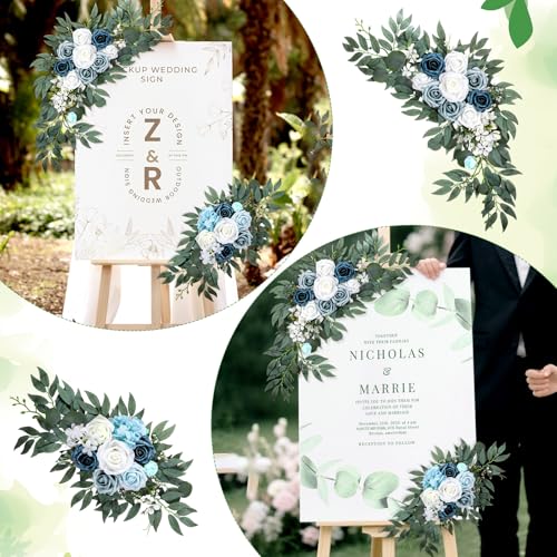 2 PCS Arch Flowers, Artificial Flowers for Wedding Arch Floral Swag Blue for Wedding Welcome Signs, Baby Shower, Venue Decorations, Banquet Receptions and Photo Backdrops