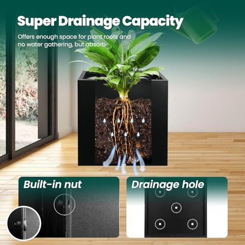 Galvanized Steel Planter Box Black Metal Planter 16Inch Square Indoor Outdoor Planters Cube Steel Heavy Duty Powder Coating Modern Commercial Residential for Patio, Yard, Garden - color: Black, size: 16" L x 16" W x 16" H