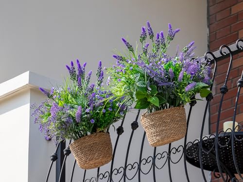 Green Moon 20PCS Artificial Plants Outdoor, Faux Lavender & Greenery Stems | UV Resistant Faux Outdoor plants, Artificial Flowers for Outdoors, Garden Patio Porch, Window Box, Spring Summer Home Decor - color: Lavender