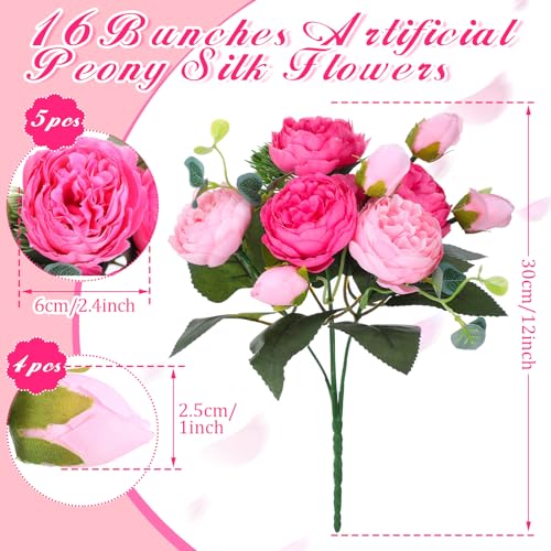 Yunlly 16 Packs Artificial Peony Flowers Faux Peonies Bouquet Silk Vintage Wedding Home Table Door Decor Reusable Bouquet Rose Flowers for Bridal Wedding Birthday Home(Pink,Peony) - color: Pink, size: Peony