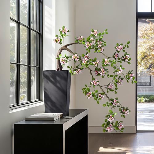 Artificial Bonsai Tree Fake Plant in Pot 2.6FT Artificial Flowers Plants 31in Artificial Spring Flowers Tree Bonsai with Lifelike Leaves Realistic Flowers for Living Room Stairwell Patio Decor(Pink) - color: Pink