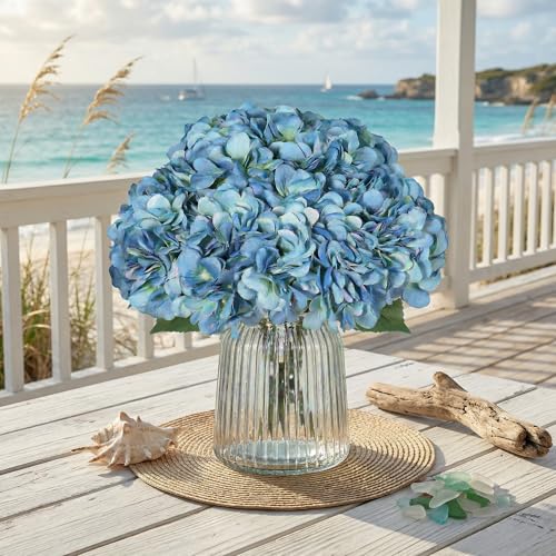 2Bouquets Artificial Fake Flowers Silk Hydrangea Arrangements Wedding Bouquets Decorations Plastic Floral Home Kitchen Garden Party Festival Bar DIY(Dark Blue) - color: Dark Blue, 5 Flower Heads