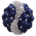 Handmade Wedding Bouquets for Bride Bridesmaid Brooch Artificial Holding Flower Tossing Bouquet(Navy,21cm, 1pc) - color: Navy Blue, size: 8.3''/21cm