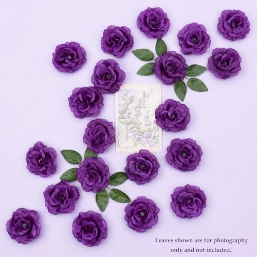 Rose Artificial Flowers, 50Pcs White Roses Head Flowers Bulk with Stem, 3 Inches Silk Rose Fake Flower Head for Wedding Party Home Decor DIY Baby Shower Centerpieces Tables Decoration (Deep Purple) - color: Deep Purple