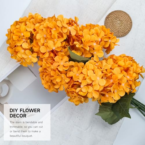 6 PCS Artificial Hydrangea Flowers, Faux Silk Hydrangea with Long Stems, Home Wedding Decor, Table Centerpieces, Party Decorations(Orange) - color: Orange