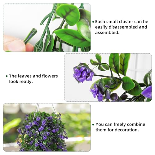 RECUTMS 2Pcs Artificial Hanging Flowers for Outdoor Decoration Fake Hanging Plants Faux Purple Flowers Artificial UV Resistant Plastic Greenery Vines Ivy for Outdoor Indoor Garden Party Decor（Purple） - color: Purple-rose