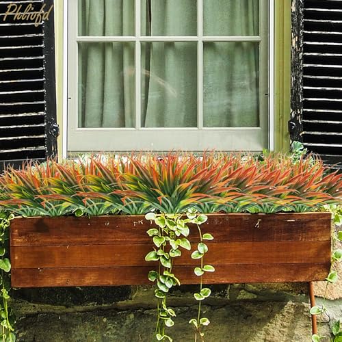 32 Pcs Artificial Grass Fake Plants 17.3in Outdoor Plastic Plants UV Resistant Greenery Fake Grass for Home Window Garden Office Patio Hanging Planter Pathway Front Porch Décor Red - color: Red, size: 32 Pcs