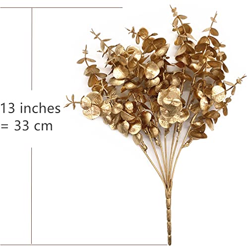 CATTREE Artificial Golden Eucalyptus Decorations, Fake Gold Plants Shrubs Faux Simulation Foliage for Wedding Party Indoor Hotel Hall Table Centerpieces Christmas DIY Decor Planting Filler - 4 Pack - color: Gold Eucalyptus -4 Pcs